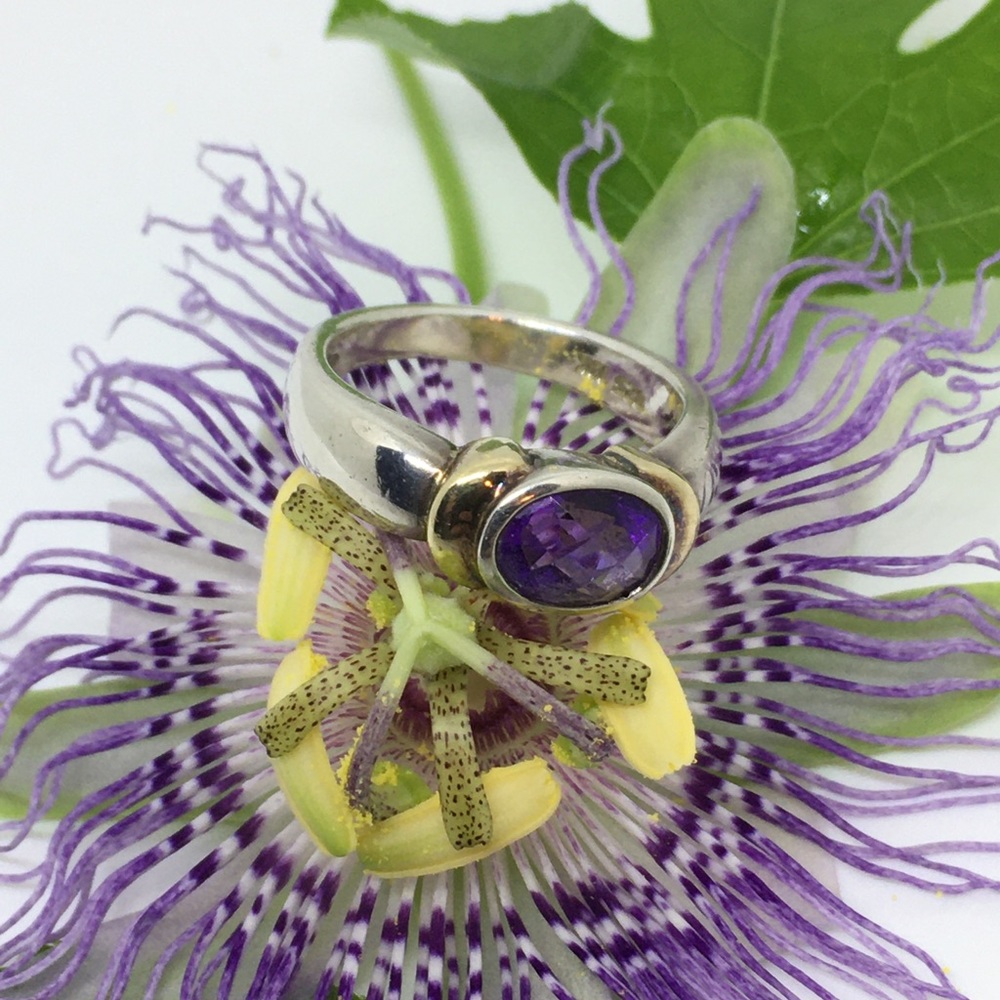 Lorenzo Sterling Silver & 18k Amethyst Ring, Sz 7